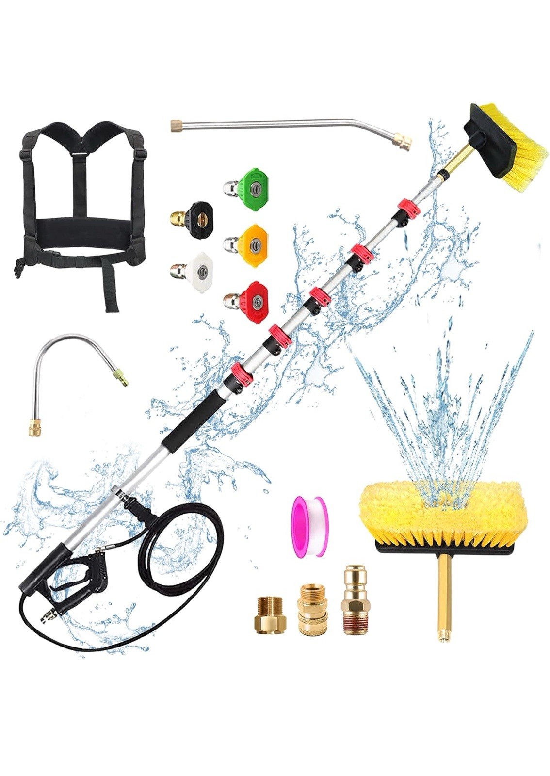 Pressure Washer Extension Wand 18FT with Brush Attachment Nozzle Tips Belt Ha... gallery
