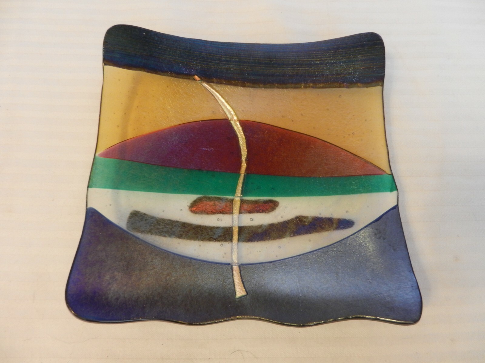 Multi Colored Glass Wave Shape Square Change Coin Key Tray Unique 6.25" Square gallery