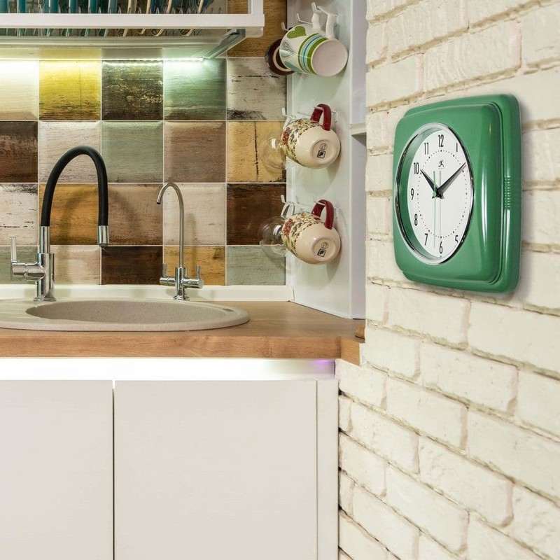 Square Silent Retro Wall Clock 9-Inch Mid Century Modern Kitchen Clock with gallery