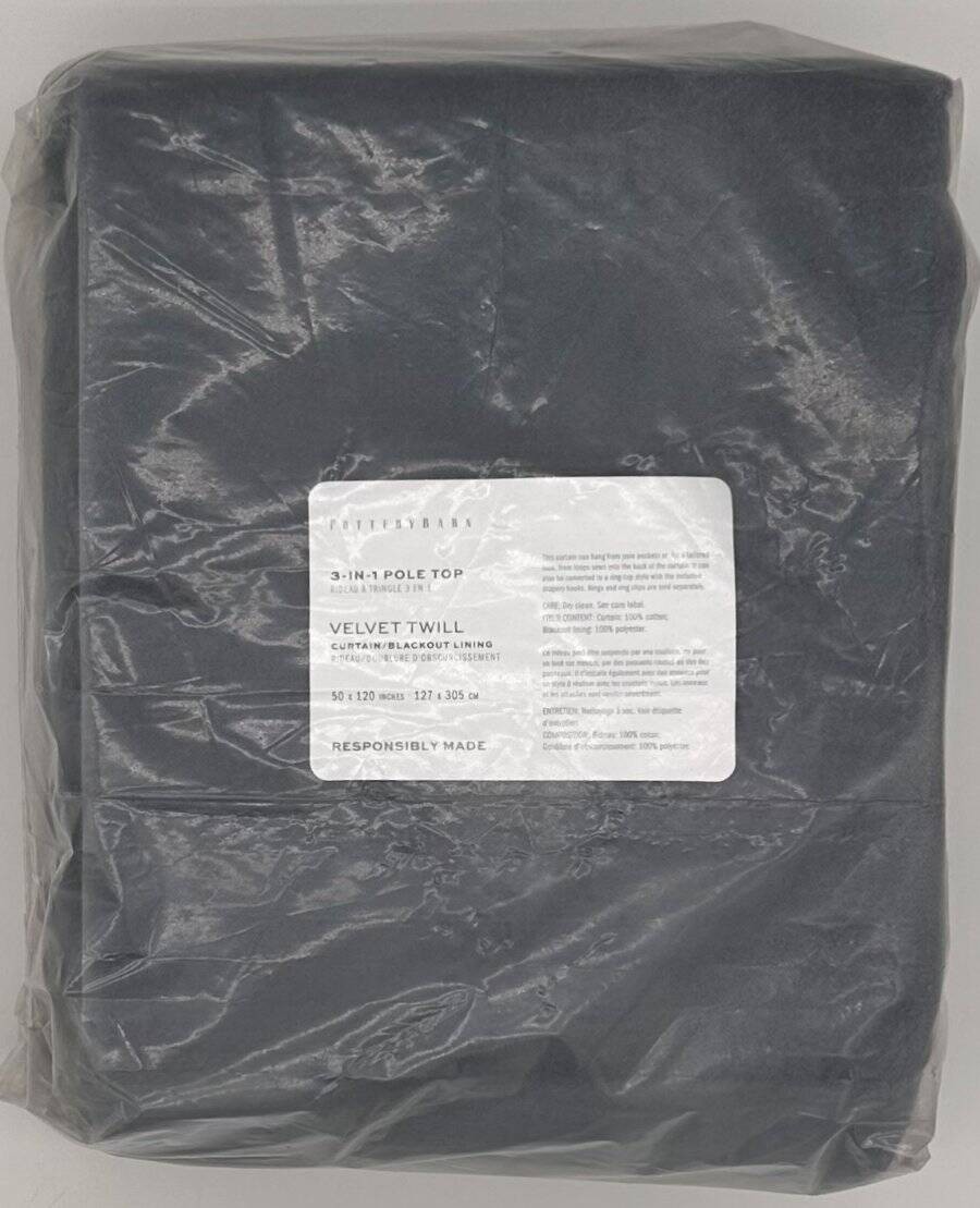 Pottery Barn Velvet Twill BLACKOUT Drape Curtain (1) ~ 50 x 120 ~ Steel Blue gallery