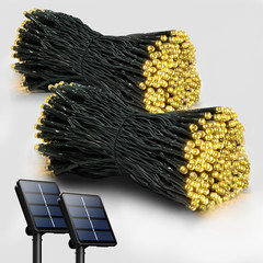Solar String Lights 72FT 200 LED, 8 Modes, IP65 Waterproof, Warm White, 2 Pack