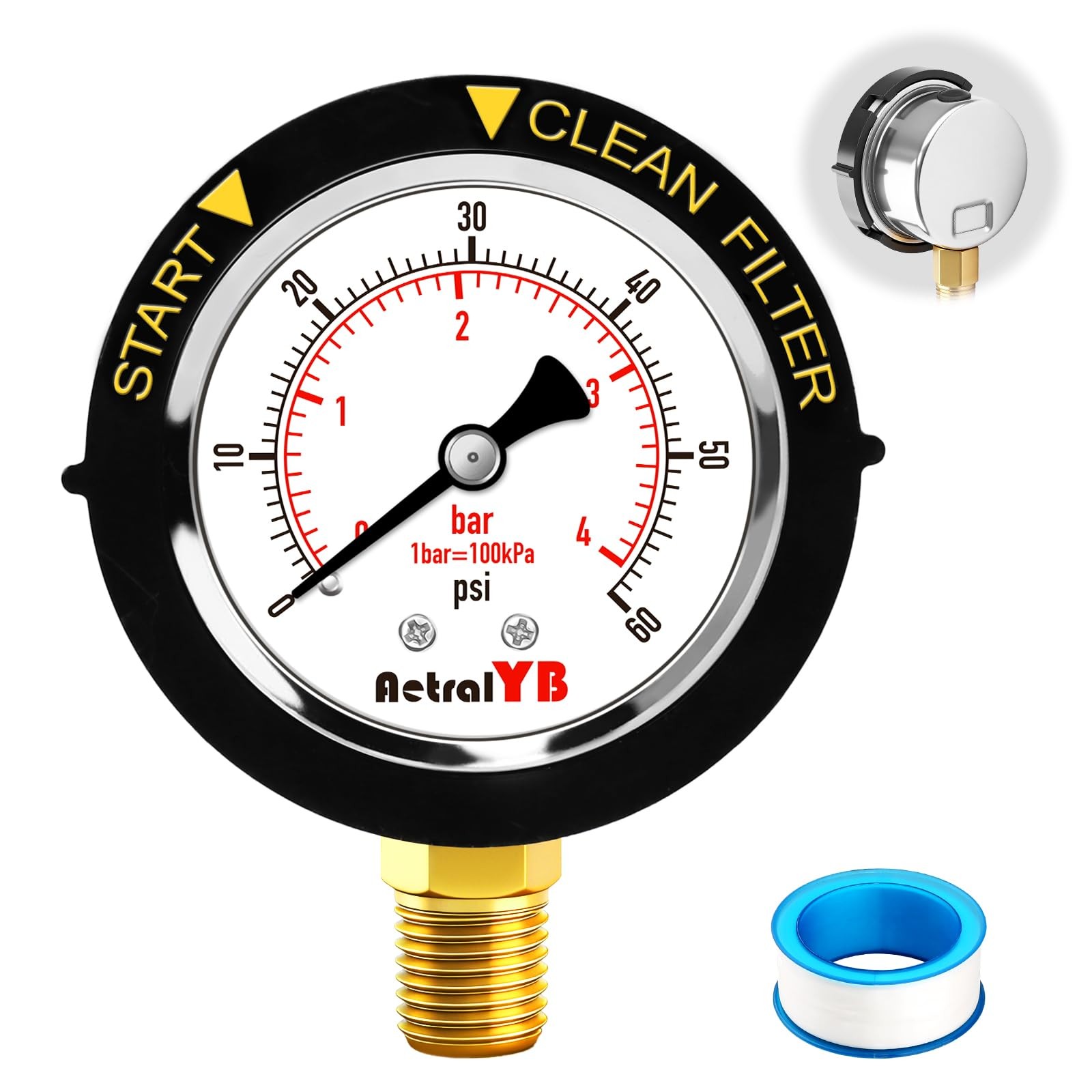 Pool Filter Pressure Gauge, 304 Stainless Steel, IP67 Waterproof, 0-60 Psi/Ba... gallery