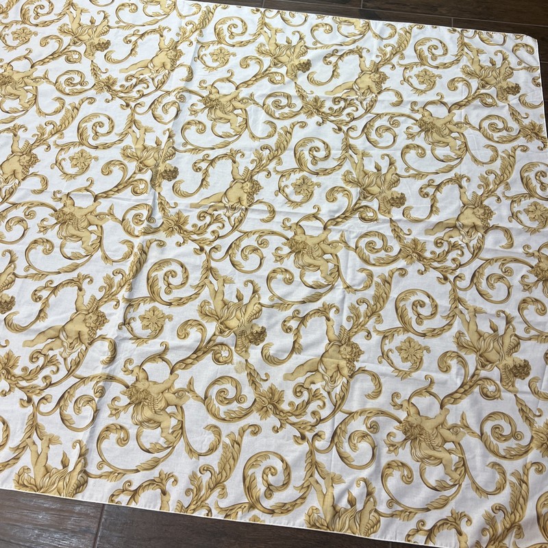 Vintage 90s Cherub Tablecloth Rectangle Whimsygoth Celestial White & Gold 58x83” gallery