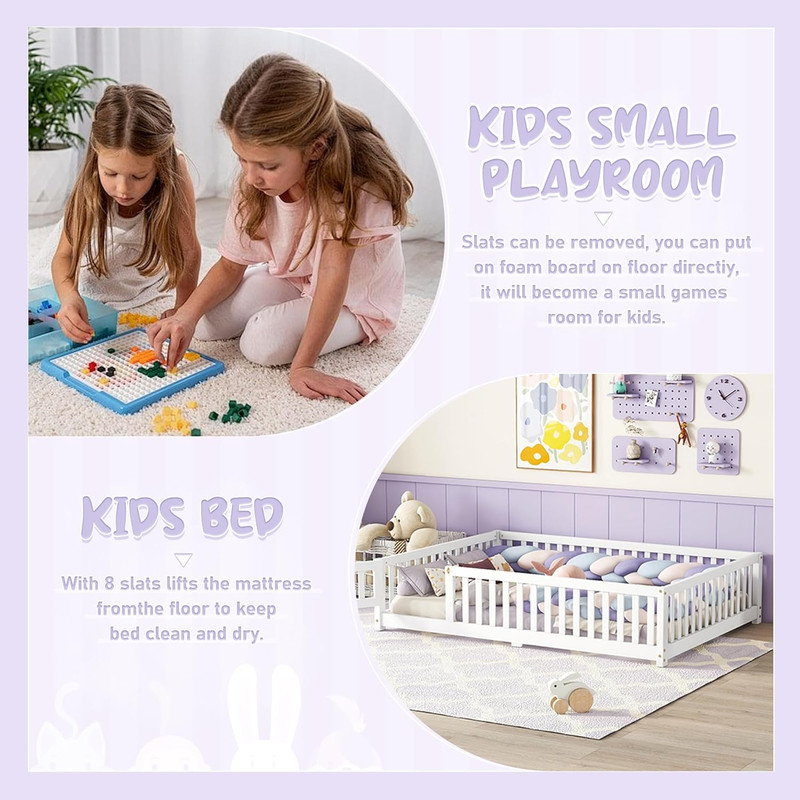 Full Size Bed Floor Bed, Sturdy Wood Montessori Bed Frame for Children, High Fen gallery