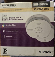 2-PACK Universal Security Instruments 3-in-1 Smoke, Fire & Carbon Monoxide Alarm