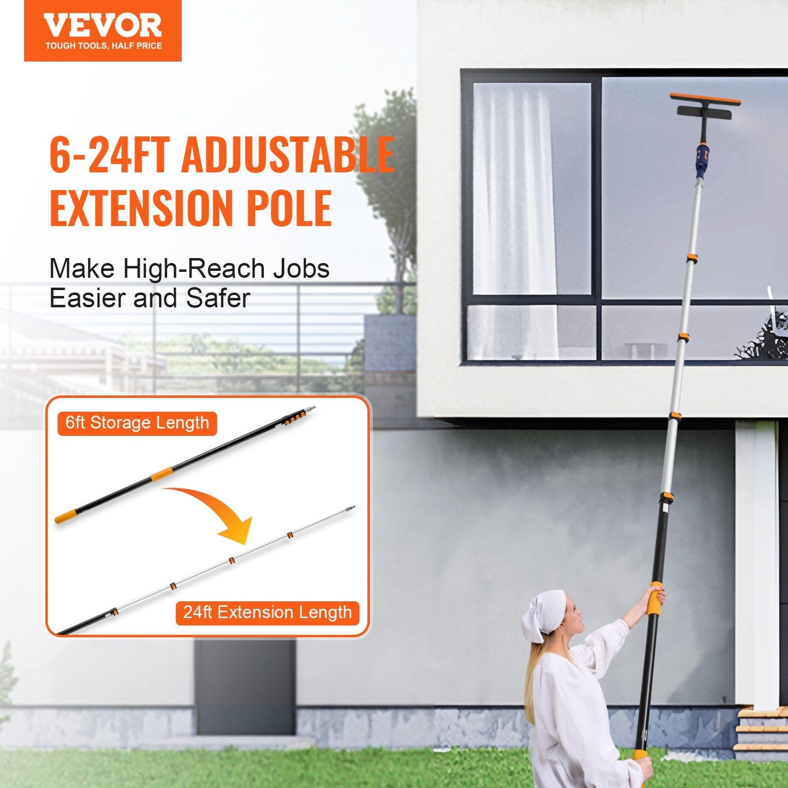 Telescoping Pole, 6-24 ft, Extension Multi-Purpose Pole, Sturdy Aluminum, 3-Sec. gallery
