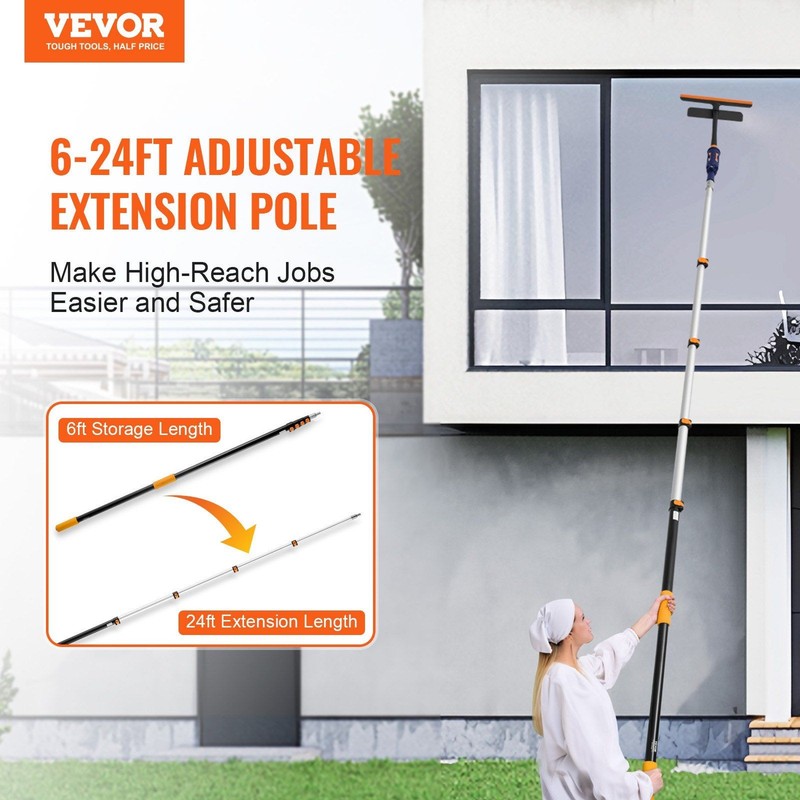 Telescoping Pole, 6-24 ft, Extension Multi-Purpose Pole, Sturdy Aluminum, 3-Sec. gallery