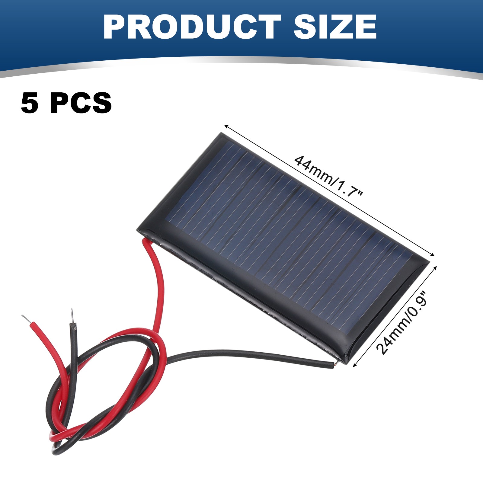 5 Pcs 5V 0.15W 30mA Mini Solar Panels with 2 Cable 44mm x 24mm gallery