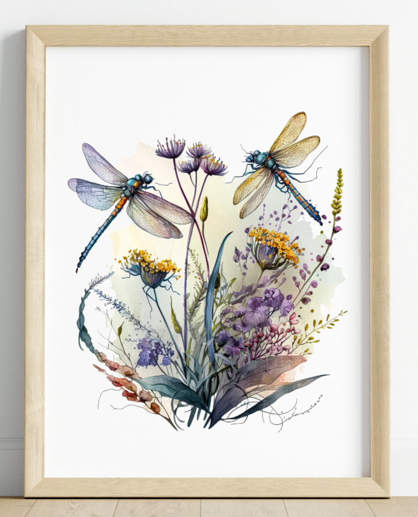 Dragonfly Art Print, Colorful Dragonfly Wall Art Decor Print, Nature Print #88 gallery