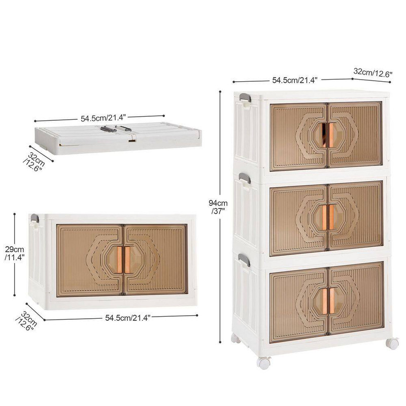 3-Tier Foldable Stackable Accent Storage Cabinet with Wheels, White 16 Gallon Pl gallery