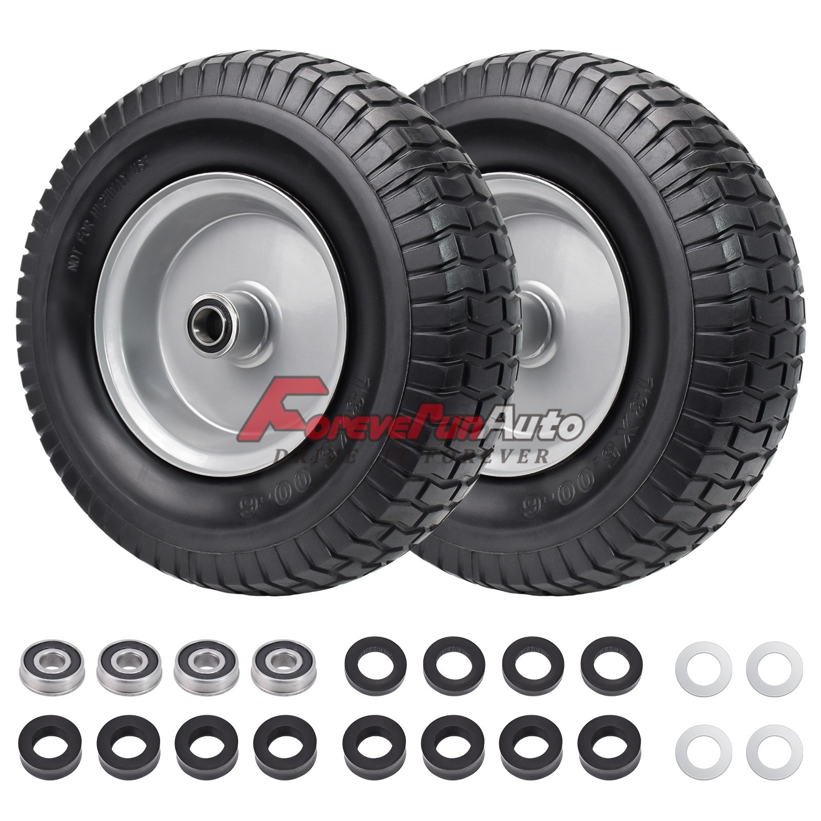 2pcs 13x5-6 Flat Free Tire & Wheel Solid Turf Lawn Mower,3/4" or 5/8" Bearing gallery