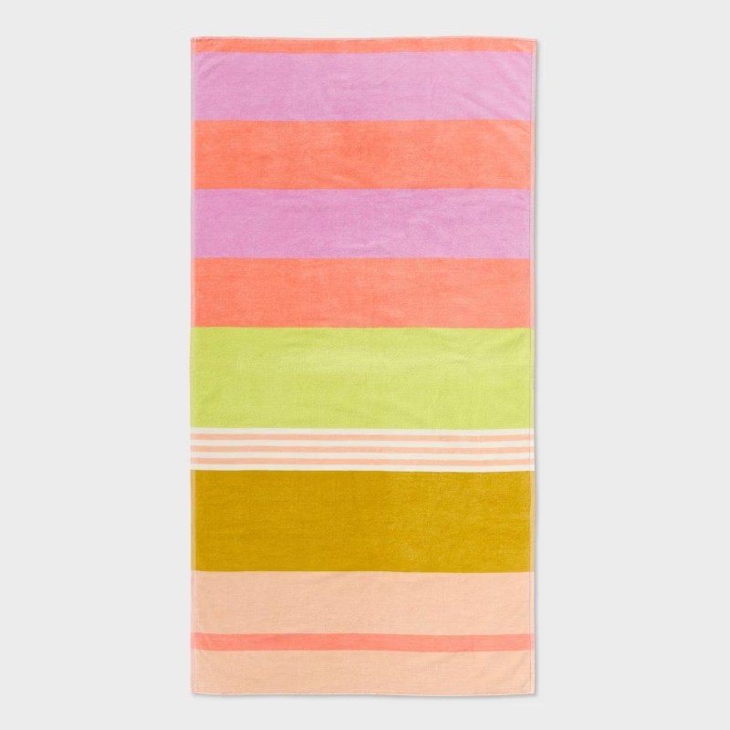 36"x72" Reversible Crosswoven Multi Striped Oversized Beach Towel Pink/Orange gallery