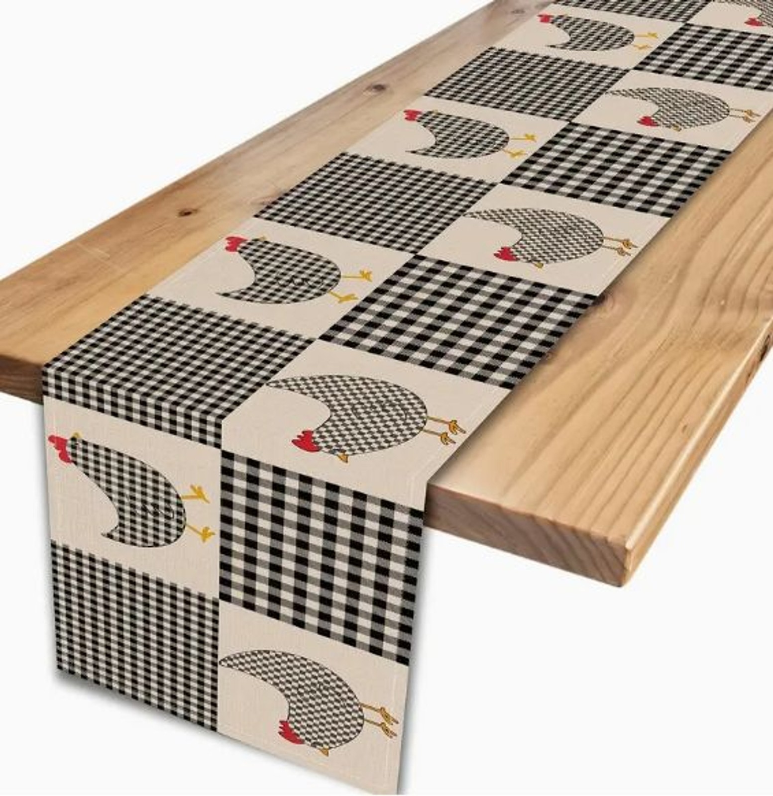 Chicken Table Runner 13x108in Linen Checkered Rustic Farmhouse gallery