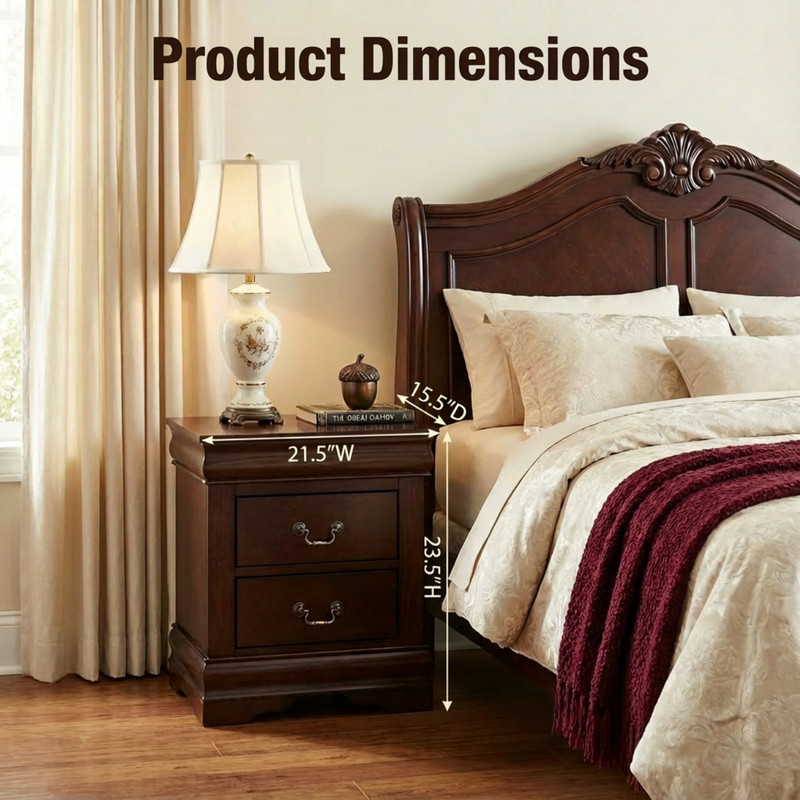 Traditional Solid Wood Nightstand with 2 Drawers in Black / Dark Cherry / White gallery