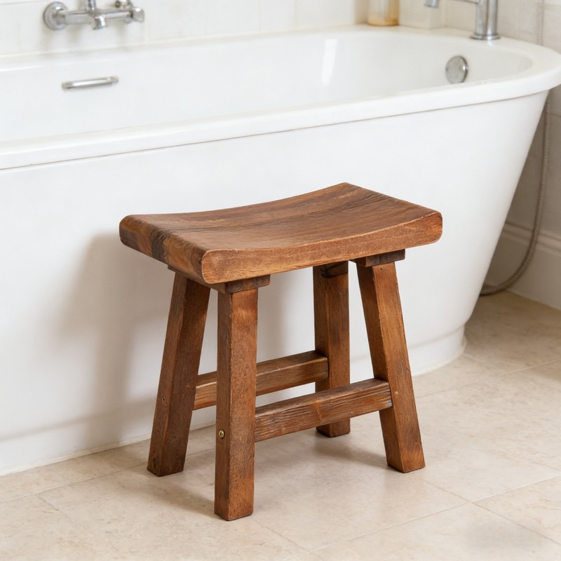 Rustic Old Pine Wooden Stool Bench Side Table Farmhouse Bedside Table 18.5" H gallery