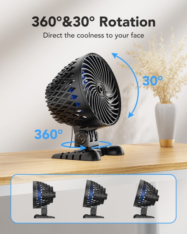 USB Desktop Small Fan, Stepless Speed Adjustment with Desk Black Blue gallery