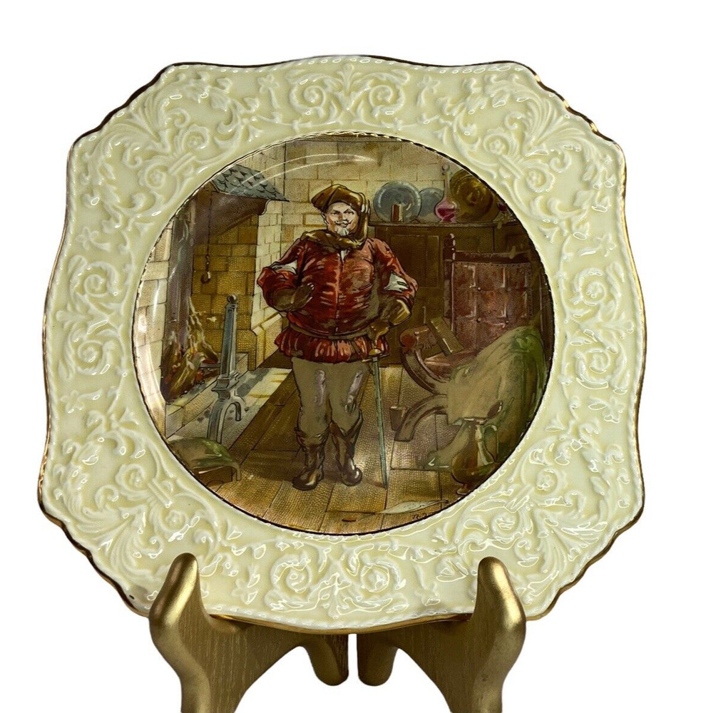Antique Crown Devon Innkeeper Wall Plate 8.5" Square Hand Painted Staffordshire