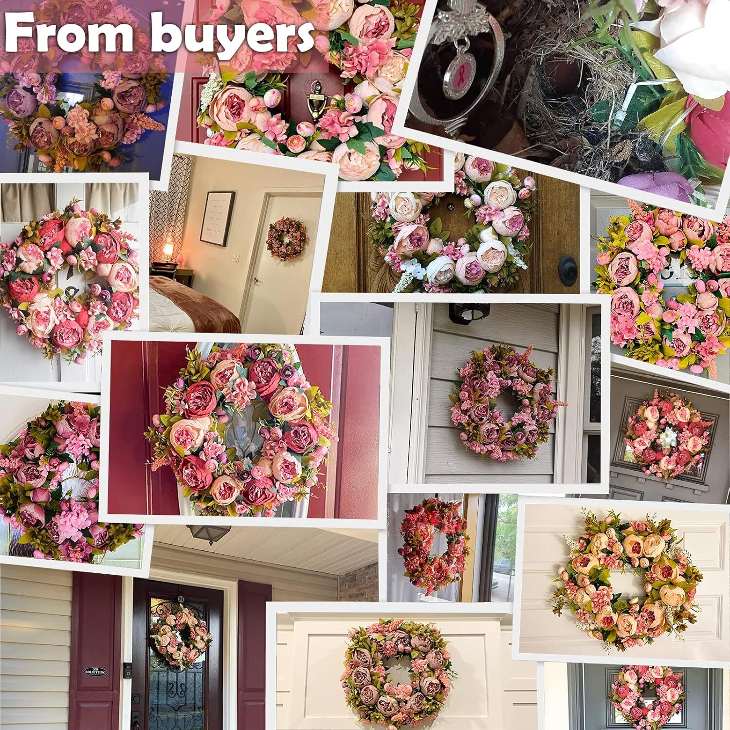 Artificial Peony Wreath 19 Inch Blooming Silk Peony Spring Summer Fall Winter gallery