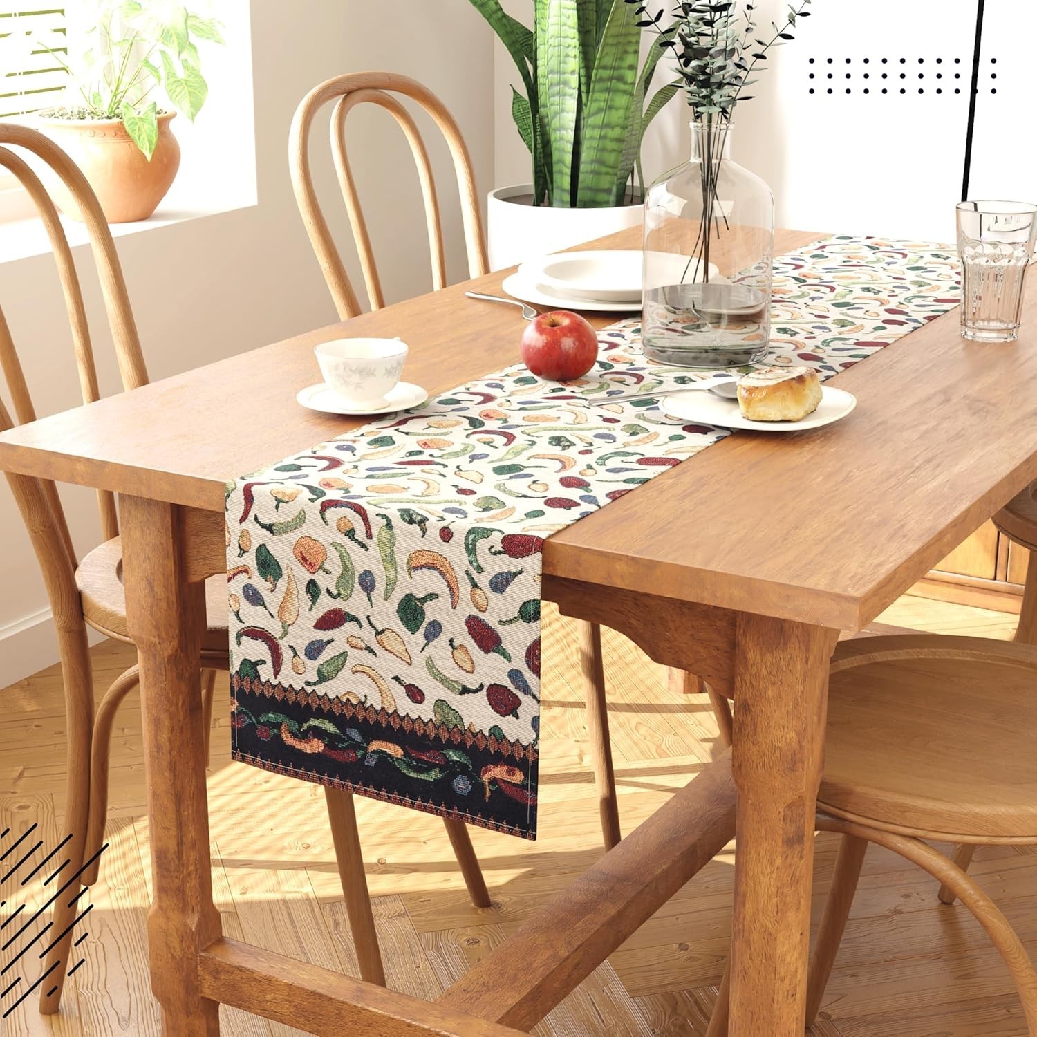 Cotton Blend Table Runner Chilies Design Size 32X200 Cm For 6 Seater Dining gallery