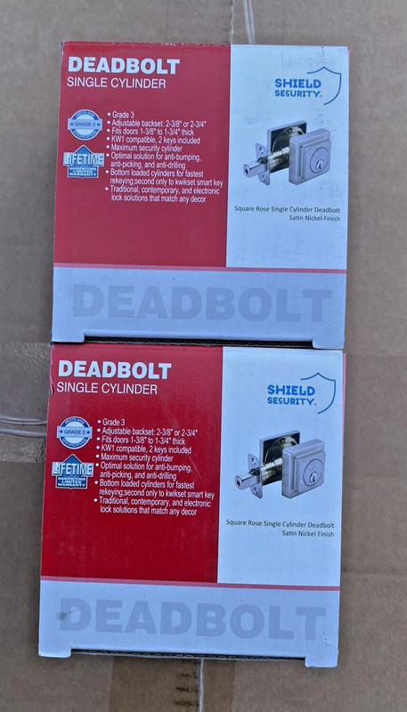 QTY 2- Shield Security Square Rose Single Cylinder Deadbolt Satin Nickel Finish gallery