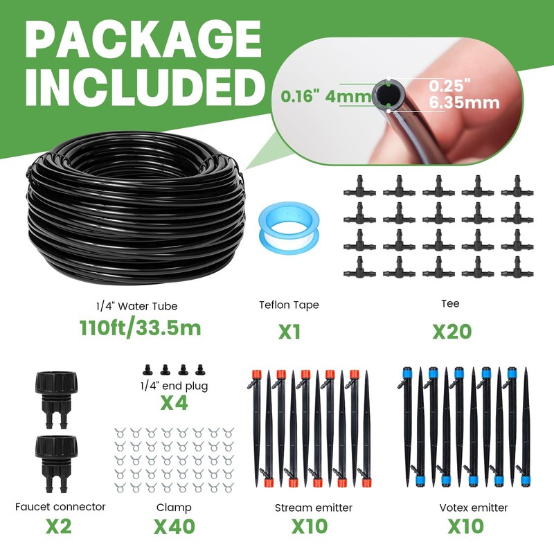 110FT Drip Irrigation System Kit Automatic Garden Watering for Lawn Raised Beds gallery