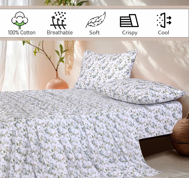 100% Cotton Percale Sheets King Size Crisp Cooling Bed Sheets for Hot Sleepers gallery