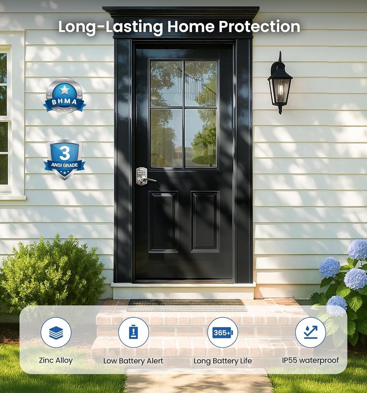 Keypad Door Lock with Handle, Keyless Entry for Front Door & Bedroom, Electro... gallery