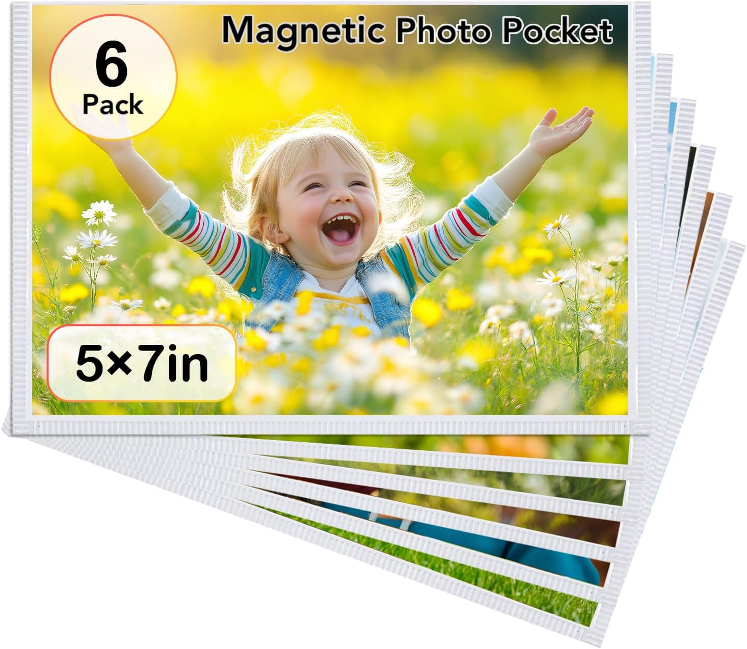 Magnetic Picture Frame, Holds 5X7 Inches Pictures, Reusable White Magnet Fridge gallery
