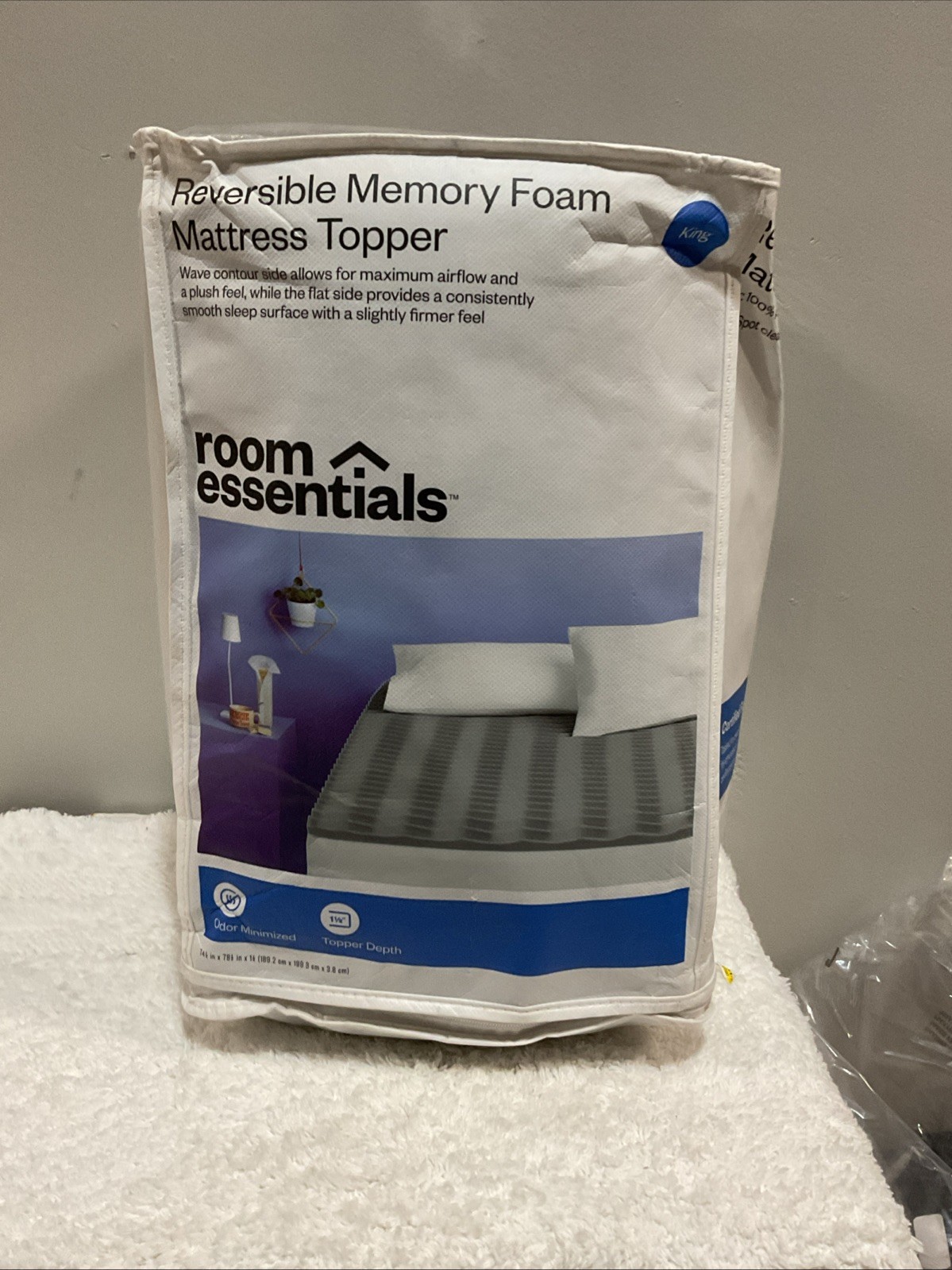 Room Essentialls King Reversible Memory Foam Mattress Topper Gray gallery
