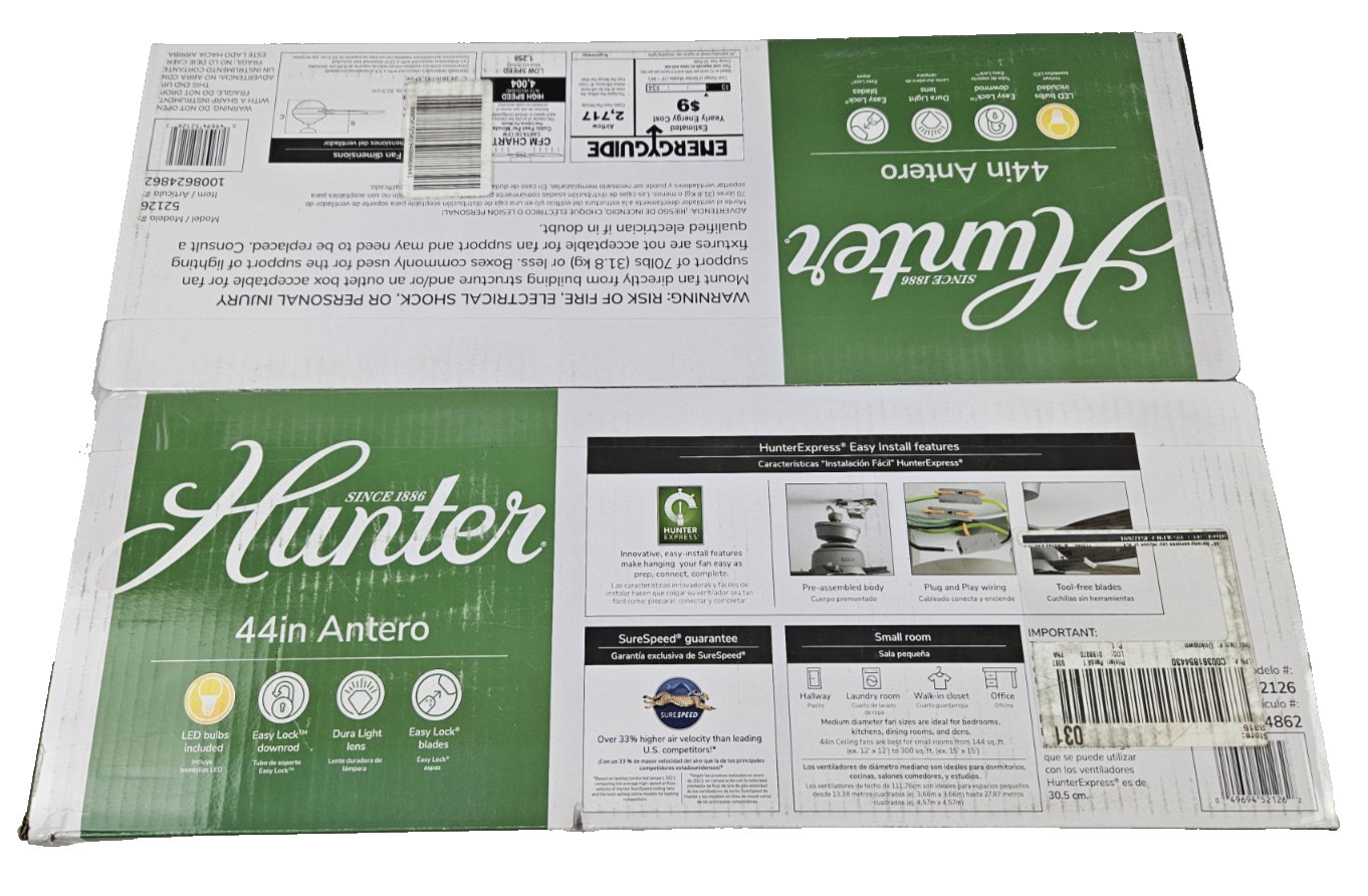 Hunter Antero 44" Indoor Matte Silver Ceiling Fan w/ Light 52126 gallery