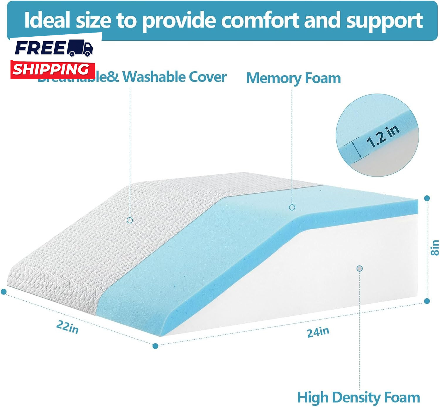 Leg Pillow for Elevation & Support 24X22X8 Memory Foam Cushion with Grey White gallery