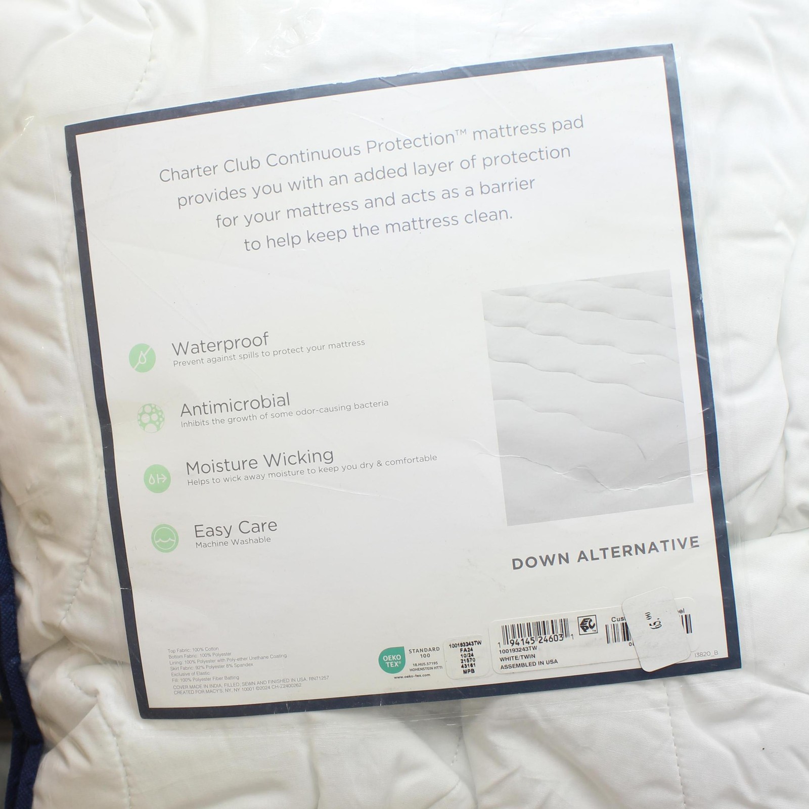 Charter Club Continuous Protection Waterproof Mattress Pad LiquiDry White Twin gallery