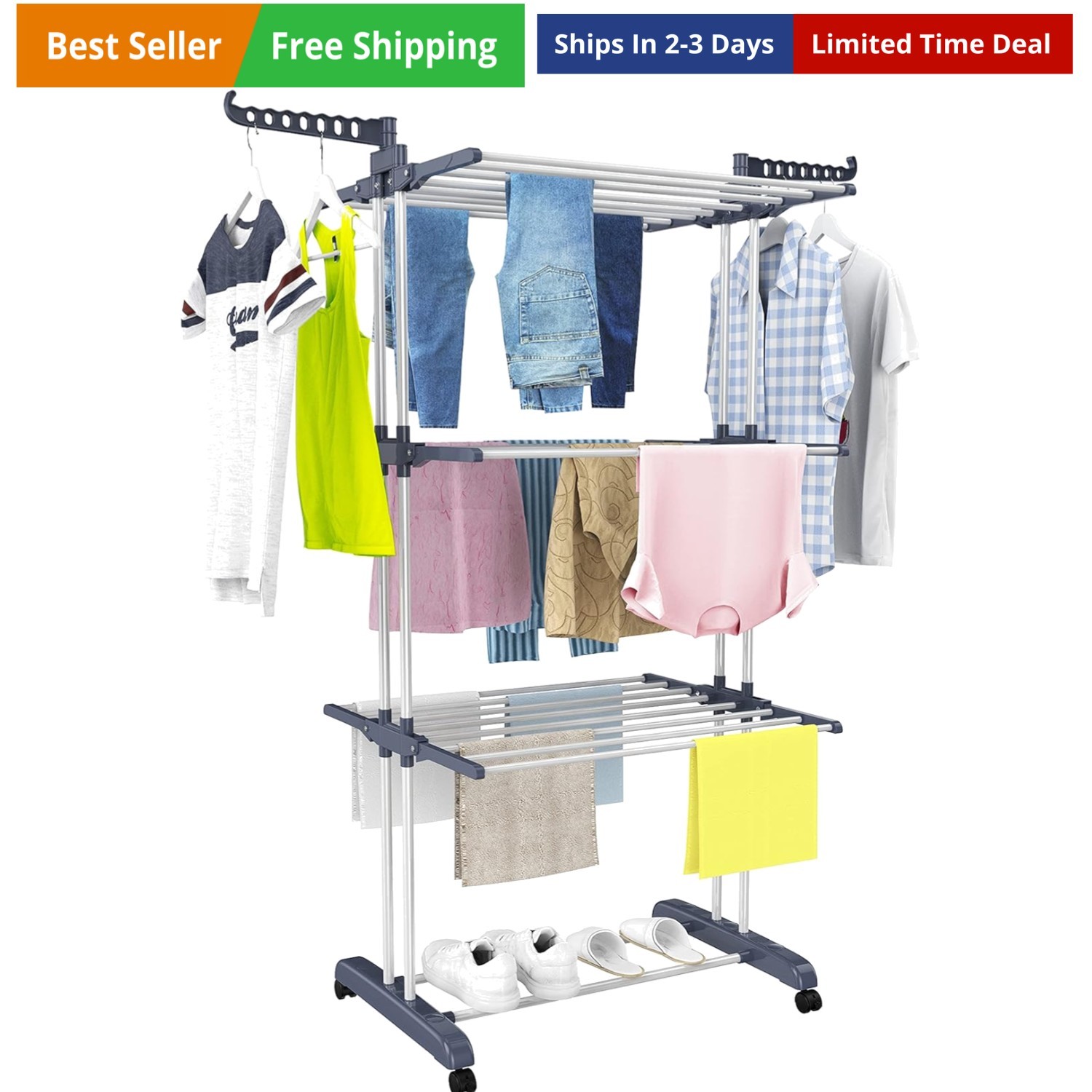 Clothes Drying Rack, Oversized 4-Tier67.7" High Foldable Stainless Steel Dryi... gallery