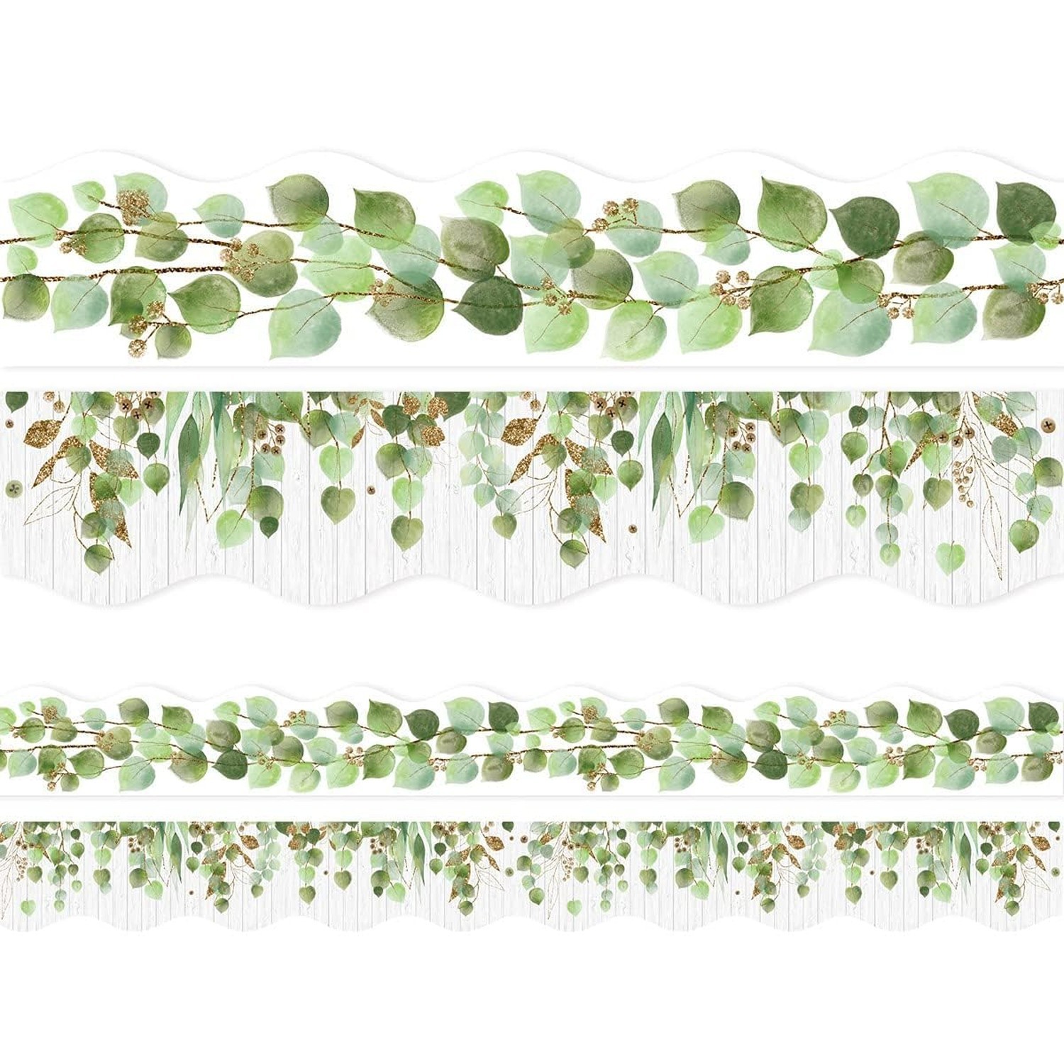 Fancy Land Eucalyptus Die-Cut Border Trim 36ft Per Roll Two Sided Printed Lea... gallery