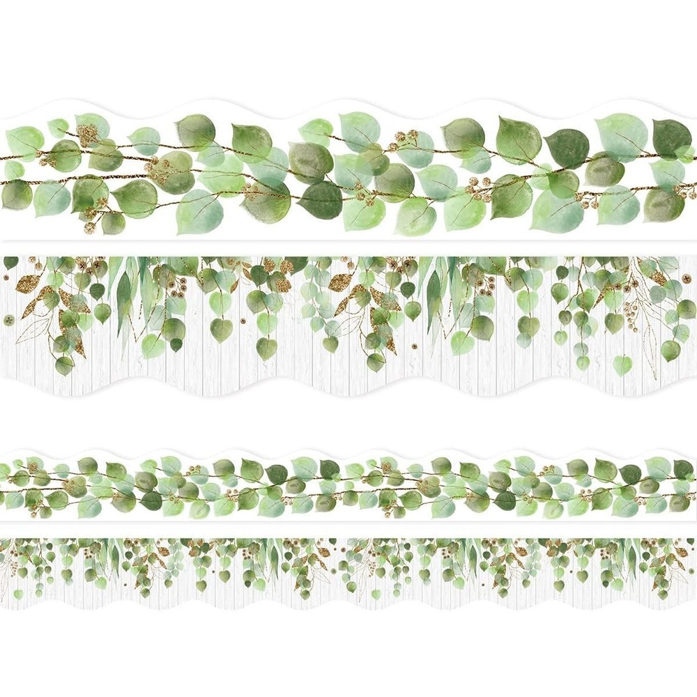 Fancy Land Eucalyptus Die-Cut Border Trim 36ft Per Roll Two Sided Printed Lea...