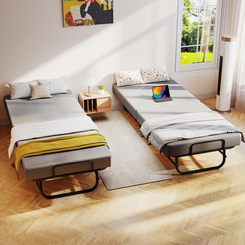 Portable Folding Bed with Memory Foam Mattress Rollaway Metal Frame Guest Bed gallery