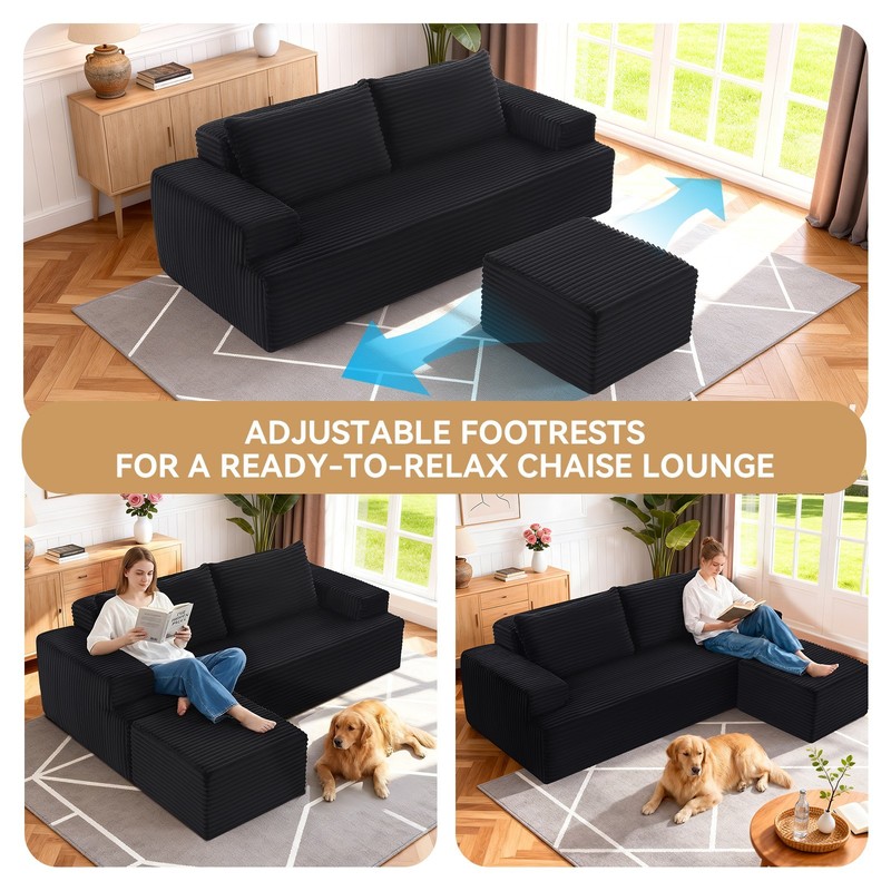 L-Shape Modular Cloud Couch with Movable Ottoman Chaise, Corduroy, No Assembly gallery