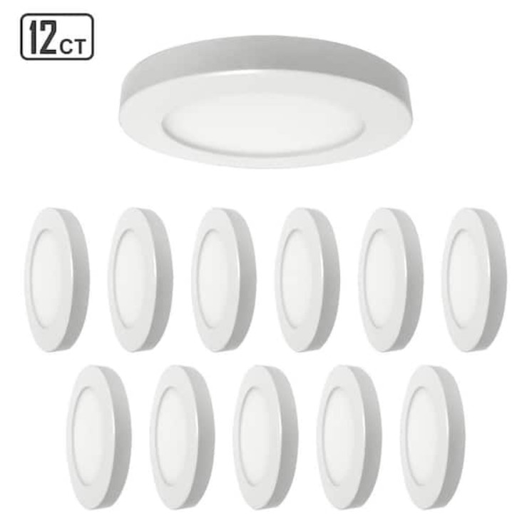 7 in. White Slim Flush Mount LED Ceiling Light Fixture CCT Selectable (12-Pack) gallery