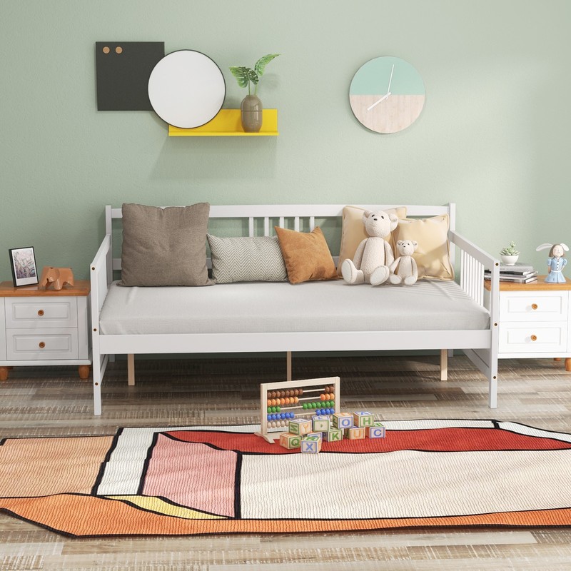 Full Size Daybed Frame Solid Wood Sofa Bed for Living Room Bedroom White gallery