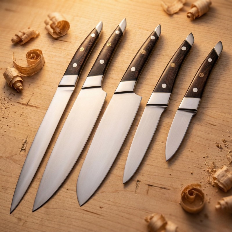 Custom 5pc Kitchen Knife Set Handmade Rosewood Mosaic Pin Professional Chef Gift gallery