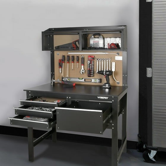 WORKPRO 2-in-1 48-inch Workbench and Cabinet Combo with Light, Steel, Wood gallery