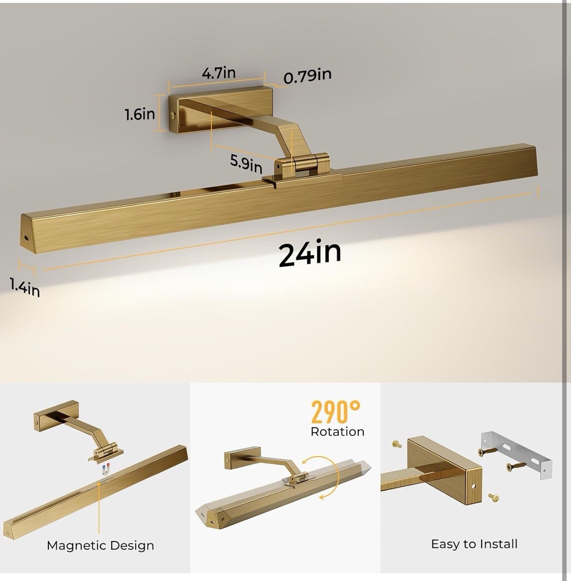 Picture Lights for Wall, Battery Operated Picture Light 24in Gallery Light fo... gallery