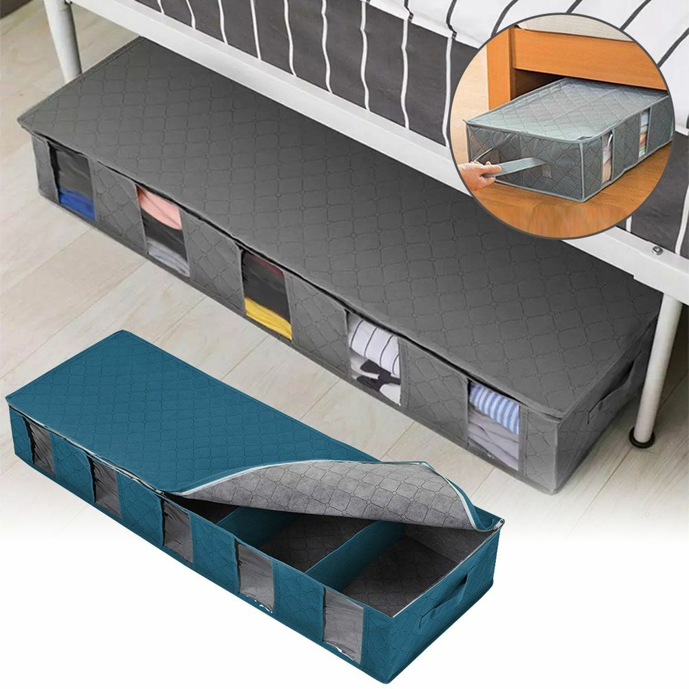 1-2pcs Under Bed Storage Bag Containers Clothes Box Underbed Organizer Non-Woven