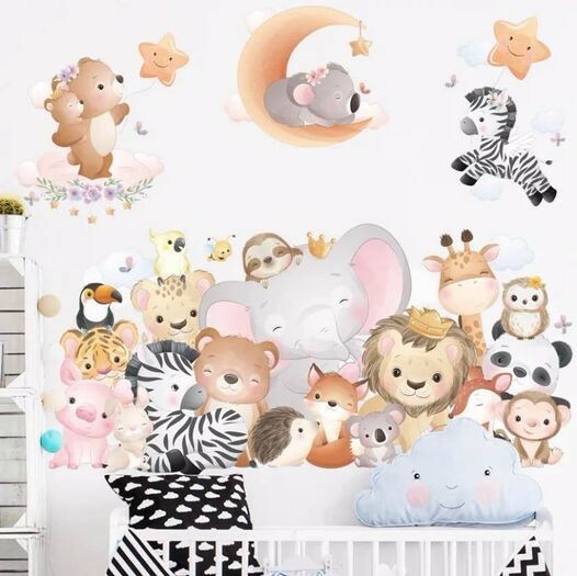 Large High quality PVC Removable Animal Zoo Moon Wall Decal for kids rooms- Star gallery