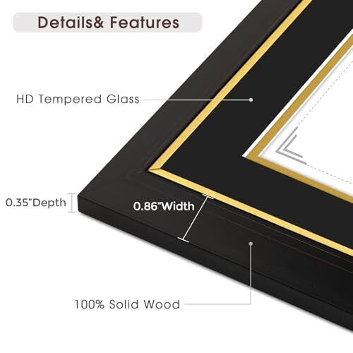 8.5x11 Certificate Frame with Black Over Gold Mat or 11x14 Frame without Mat gallery