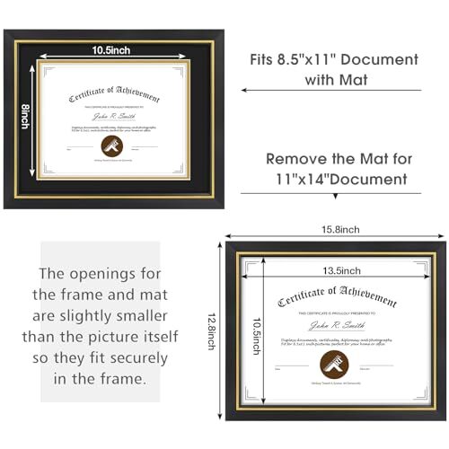 8.5x11 Certificate Frame with Black Over Gold Mat or 11x14 Frame without Mat gallery