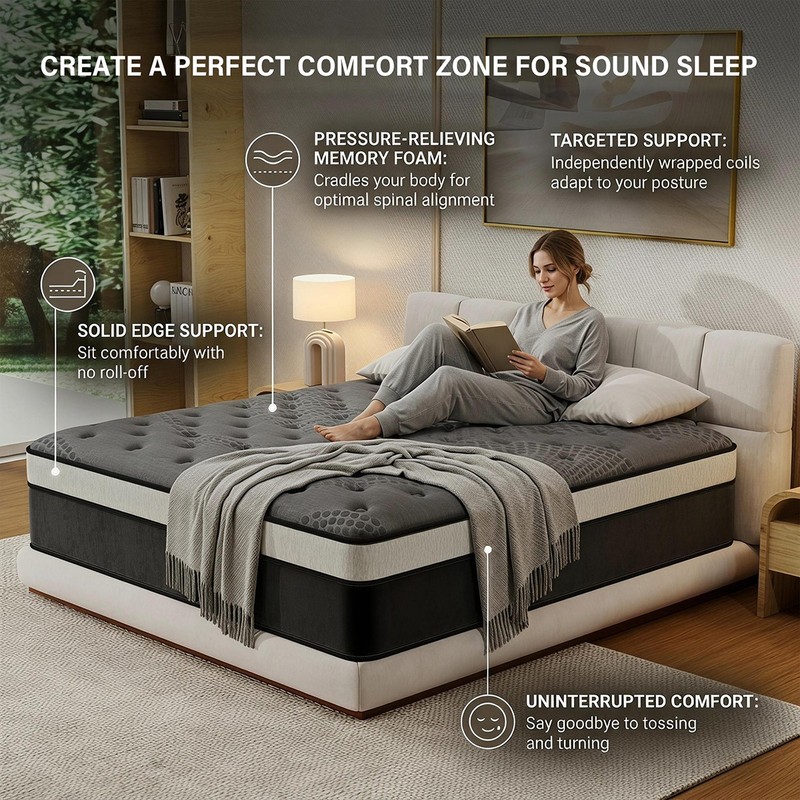 14" Full Size Medium Firm Gel Memory Foam Hybrid Pocket Spring Mattress in a Box gallery