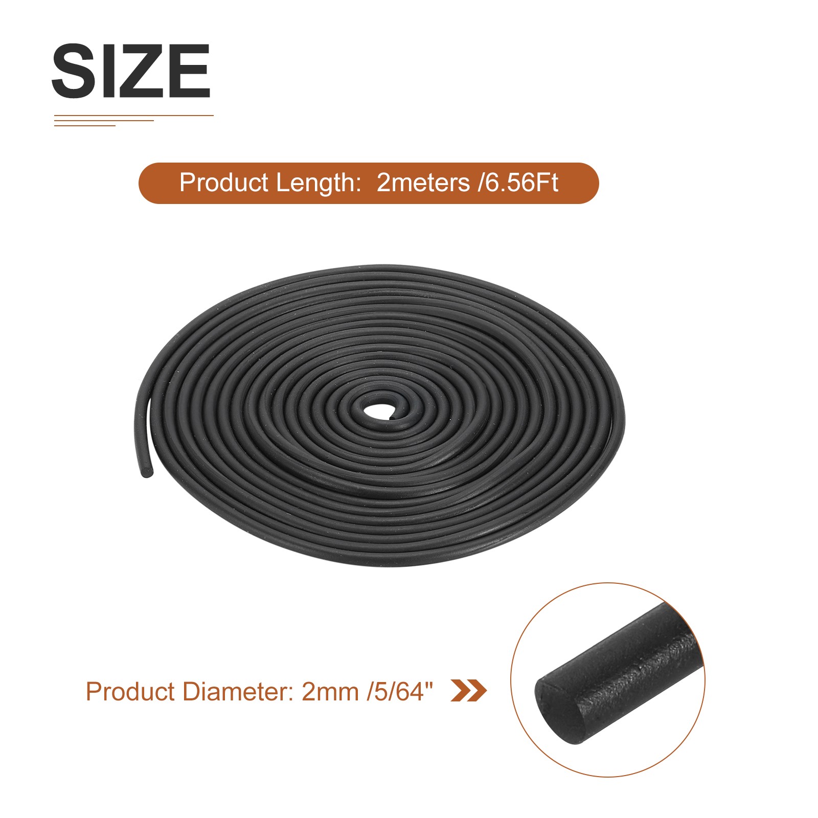 2mm x 2 Meters Nitrile Rubber Round Seal Strip for Instruments - Black gallery