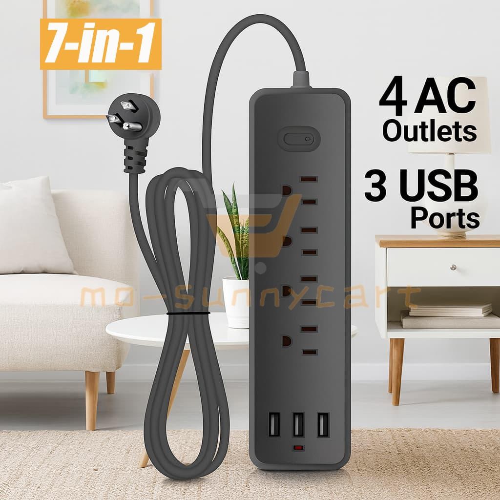 Power Strip Surge Protector 7-IN-1 Multi-functional Outlets Extension Cord 3 USB gallery