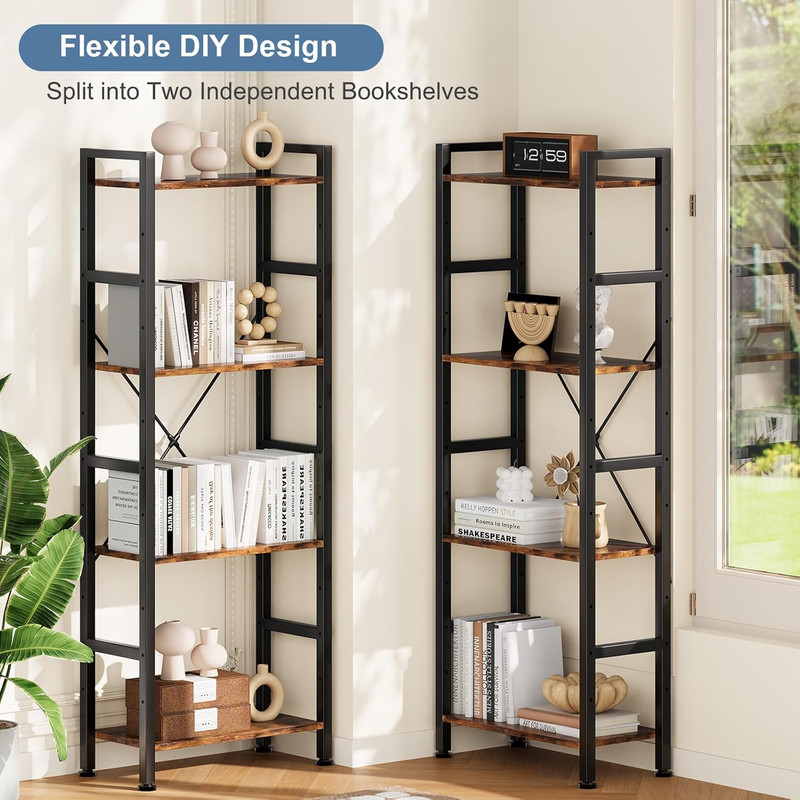 Rustic 3-Column Wide Bookshelf with Adjustable Shelves for Home & Office gallery